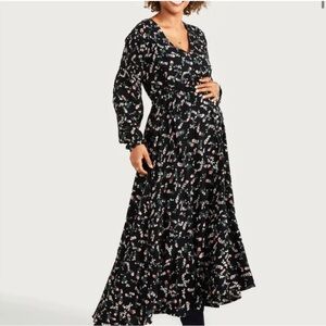 Hatch The Shana Midi Maternity Dress Black Rose Multi Size 0 (XS) New With Tag